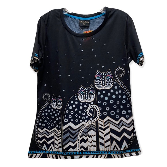 LAUREL BURCH Feline Cat Polka Dot Graphic Novelty T-shirt Medium NWT - Picture 3 of 8